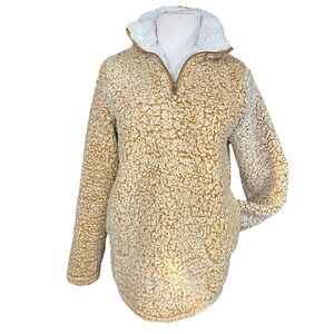 Love Tree Mustard Yellow Sherpa‎ Fleece Quarter Zip Pullover Sweater Womens SZ M